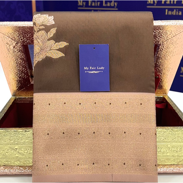 Butta Semi-Silk Saree Brown Colour - [Code 1004]