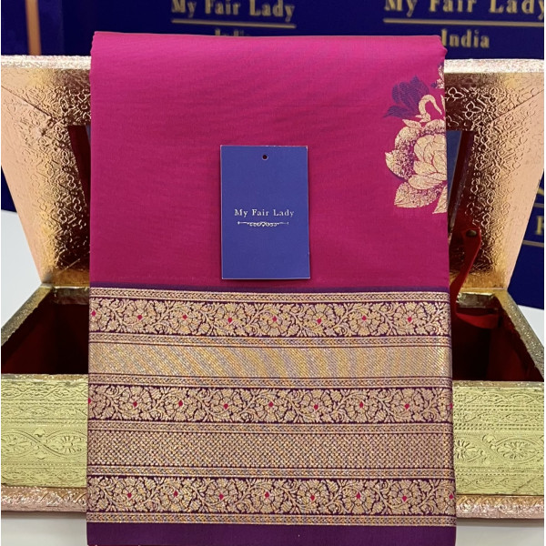 Butta Semi-Silk Saree Rani Pink Colour - [Code 1004]
