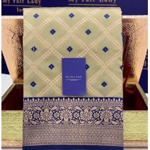 Brocade Semi-Silk Saree Grey x Navy Blue- [Code: SR-0023]