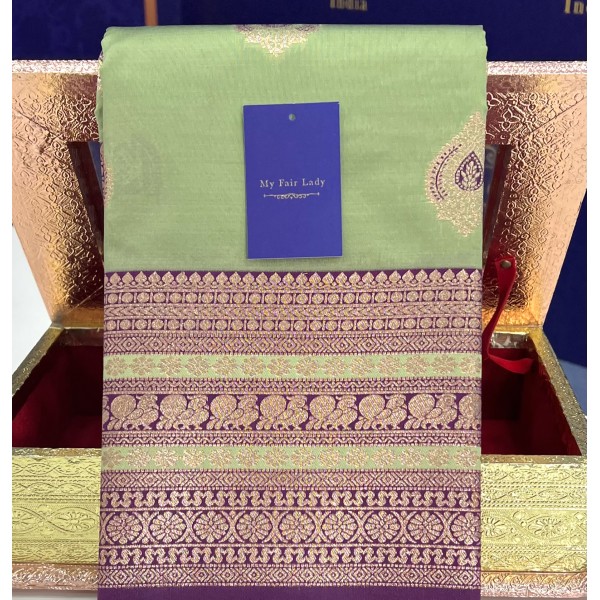 Butta Semi-Silk Saree Pista- [Code SR-0024]