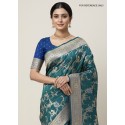Butta Semi-Silk Saree Peacock Blue- [Code: SR 0025]